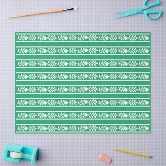Green Bone Inlay Floral Border Decoupage Paper 薄葉紙 (クラフト)