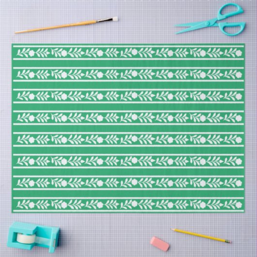 Green Bone Inlay Floral Border Decoupage Paper 薄葉紙 (クラフト)