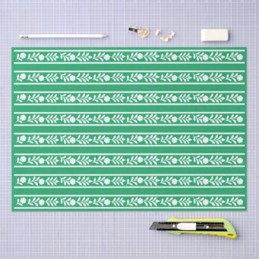 Green Bone Inlay Floral Border Decoupage Paper 薄葉紙 (クラフト)