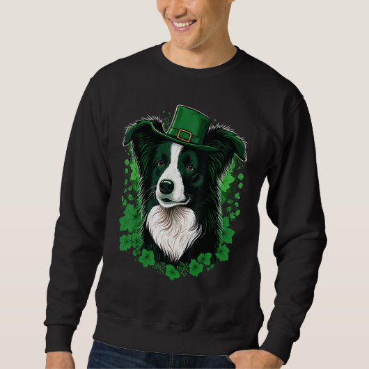 Green Border Collie shamrock St Patricks Day Borde スウェットシャツ (正面)