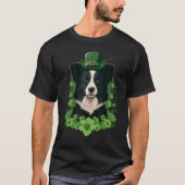 Green Border Collie shamrock St Patricks Day Borde Tシャツ (正面)