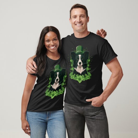 Green Border Collie shamrock St Patricks Day Borde Tシャツ (ユニセックス)