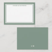 Green Border Minimalist Name Monogram ノートカード (正面/裏面)