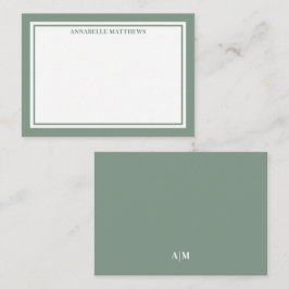 Green Border Minimalist Name Monogram ノートカード