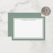 Green Border Minimalist Name Monogram ノートカード (正面/裏面インサイチュ)