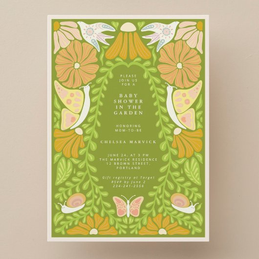 Green Botanical Garden Baby Shower Invitation 招待状