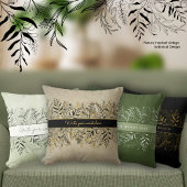 Green Botanical Leaf Frame Custom Text クッション