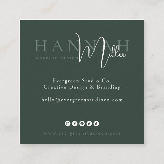 Green Botanical | Modern Elegant Minimalist スクエア名刺 (裏面)