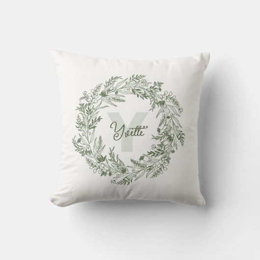 Green Botanical Monogram Y クッション (正面)