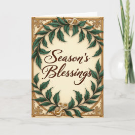 Green Botanical Seasons Blessings Christmas  カード