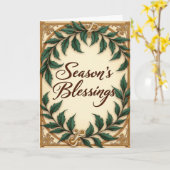Green Botanical Seasons Blessings Christmas  カード (黄色い花)