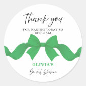 Green Bow Bridal Shower Favor Thank You Sticker ラウンドシール (正面)