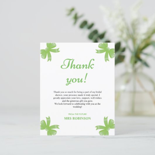 Green Bow Bridal Shower Thank You Card (スタンド正面)
