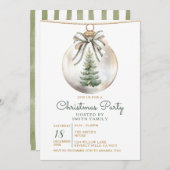Green Bow Christmas Party Ornament Holiday Floral 招待状 (正面/裏面)