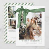 Green Bow Christmas Photo Holiday Card シーズンカード (正面/裏面)