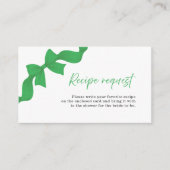 Green Bow Coquette Bridal Shower Recipe Request エンクロージャーカード (正面)