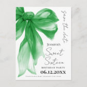Green Bow Coquette Sweet 16 Save the Date  ポストカード (正面)