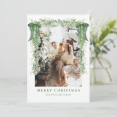 Green Bow Garland Christmas Photo Holiday Card シーズンカード (スタンド正面)
