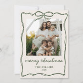 Green Bow Merry Christmas 4 Photo Family シーズンカード (正面)