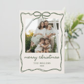 Green Bow Merry Christmas 4 Photo Family シーズンカード (スタンド正面)