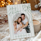 Green Bow Merry Christmas Photo Card シーズンカード