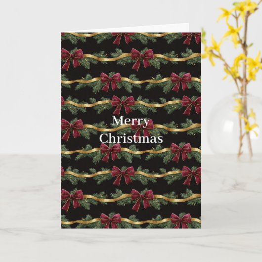 Green Bow Red Gold Ornament Christmas カード (黄色い花)