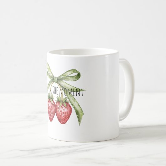 Green Bow Red Strawberries Fruit コーヒーマグカップ (正面右)