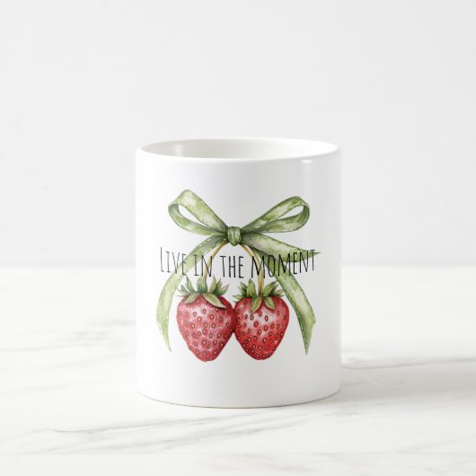 Green Bow Red Strawberries Fruit コーヒーマグカップ (中央)
