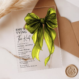 Green Bow She's Tying The Knot Bridal Shower アクリル招待状