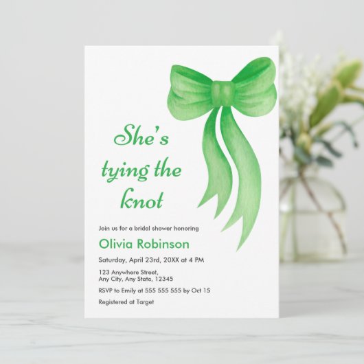 Green Bow She's Tying the Knot Bridal Shower   招待状 (スタンド正面)