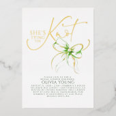 Green Bow She's Tying The Knot Bridal Shower 箔招待状 (正面)