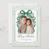 Green Bow Stripe Christmas Photo シーズンカード (正面)