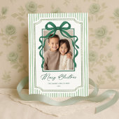 Green Bow Stripe Christmas Photo シーズンカード
