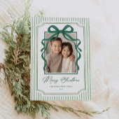 Green Bow Stripe Christmas Photo シーズンカード