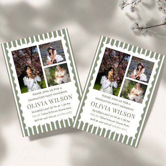  green Bow Striped Graduation Party Invite, 2026 招待状