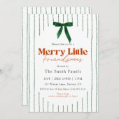 Green Bow Watercolor Merry Little Friendsmas 招待状 (正面/裏面)