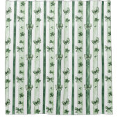 Green Bows, Clover Motifs & Striped Pattern シャワーカーテン (正面)