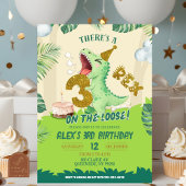 Green Boy Dinosaur Theme 3-Rex Third Birthday 招待状