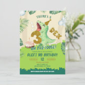 Green Boy Dinosaur Theme 3-Rex Third Birthday 招待状 (スタンド正面)