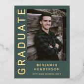 Green Boy Photo Gold Foil卒業発表 箔招待状ポストカード (正面)