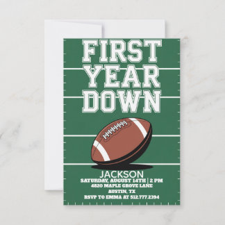 Green Boy's Football First Year Down 1st Birthday  招待状