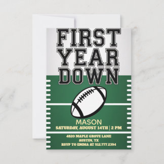 Green Boy's Football First Year Down 1st Birthday  招待状