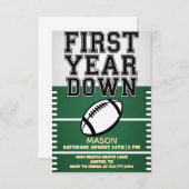 Green Boy's Football First Year Down 1st Birthday  招待状 (正面/裏面)