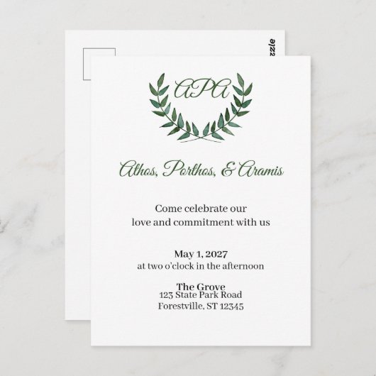 Green Branches Invitation ポストカード (正面/裏面)