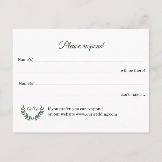 Green Branches RSVP Postcard ポストカード (正面)