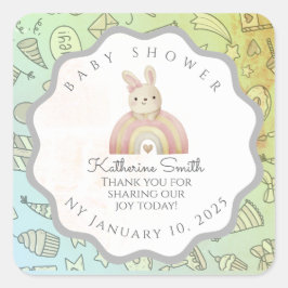 green brom grey bunny cute babyshower スクエアシール