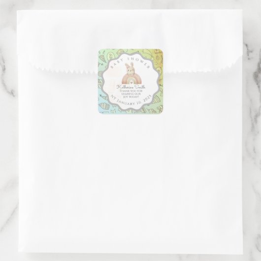 green brom grey bunny cute babyshower  スクエアシール (バッグ)