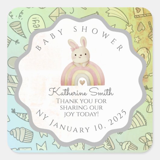 green brom grey bunny cute babyshower  スクエアシール (正面)