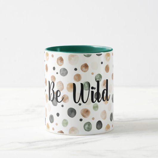 Green Brown Cream Black Dots Be Wild マグカップ (中央)