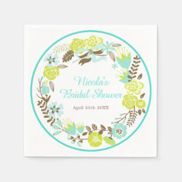 Green & Brown Floral Wreath Bridal Shower スタンダードカクテルナプキン